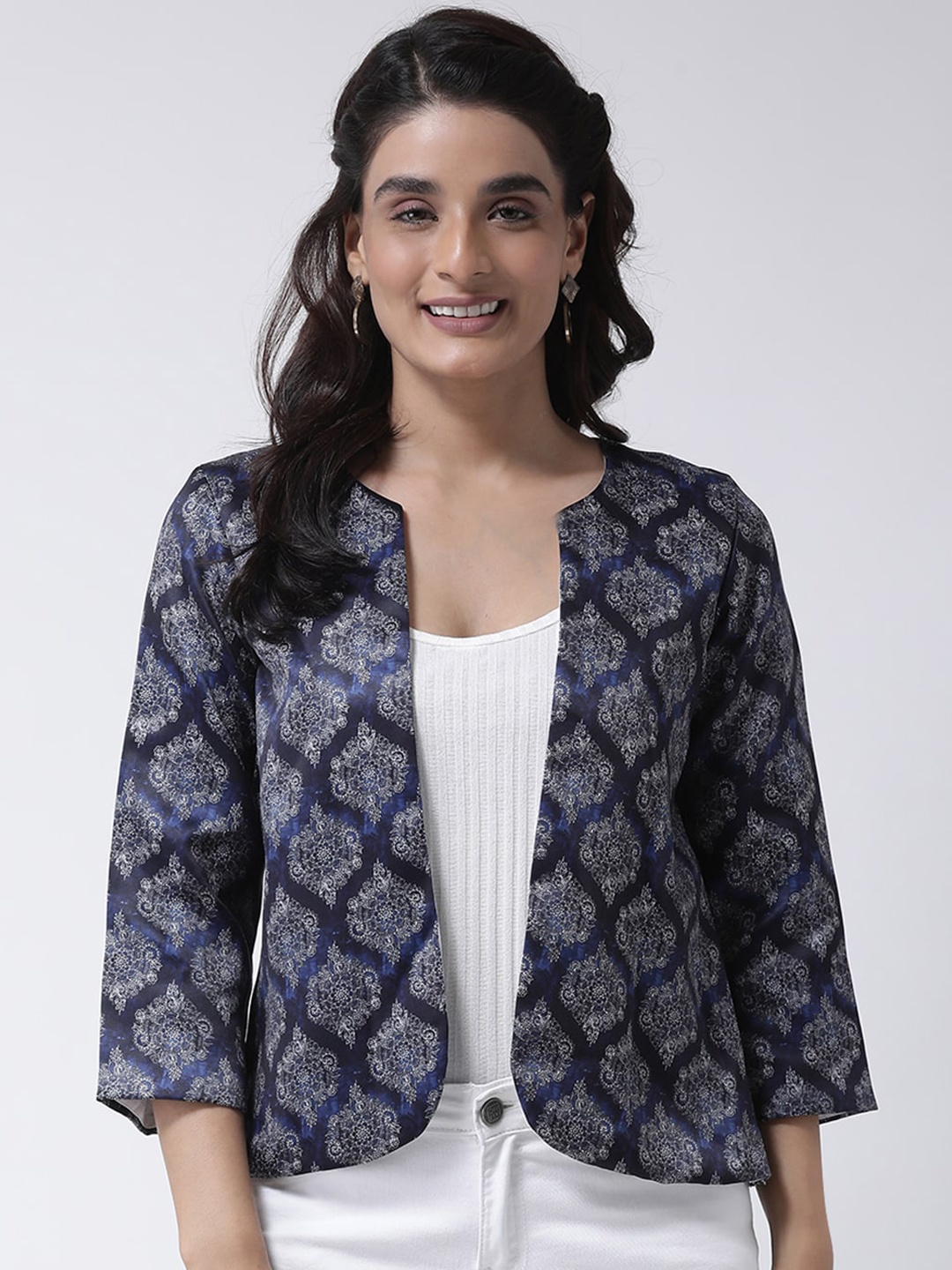 

Hangup Women Blue Printed Lightweight Open Front Jacket