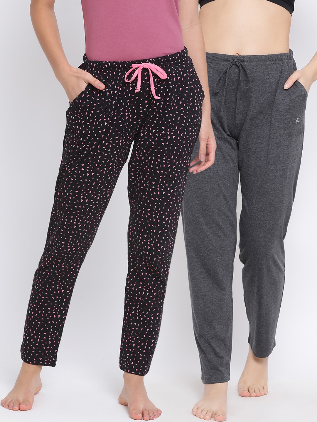 

Kanvin Women Pack of 2 Grey & Black Checked Lounge Pants