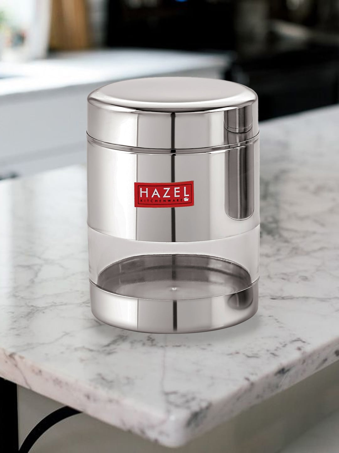 

HAZEL Set Of 2 Silver-Toned & Transparent Stainless Steel Wide Mouth See-Through Containers 400 ml