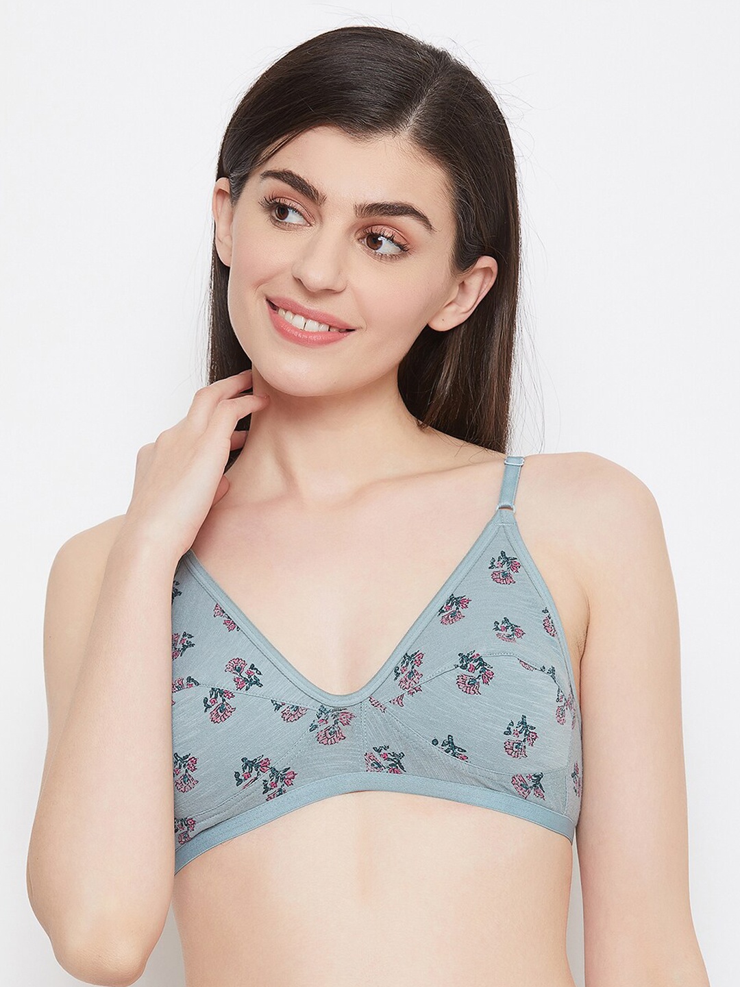 

Clovia Grey & Pink Printed Non-Wired Non Padded Everyday Bra BR0227X1932B