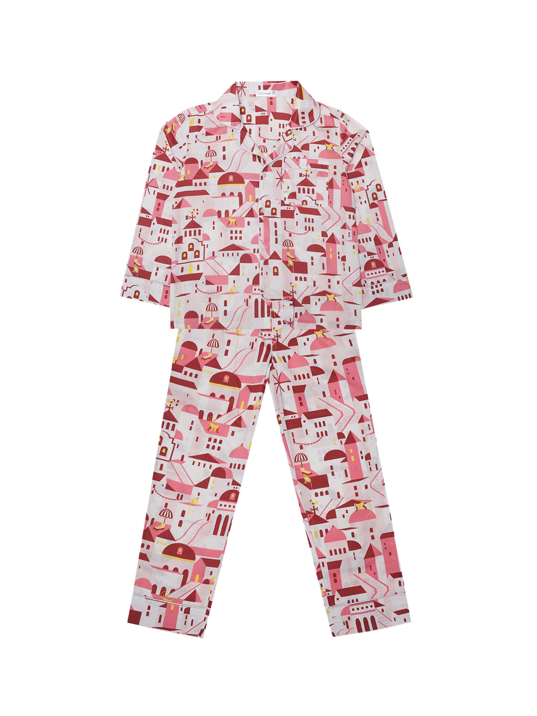 

ADORENITE Kids White & Pink Printed Night Suit