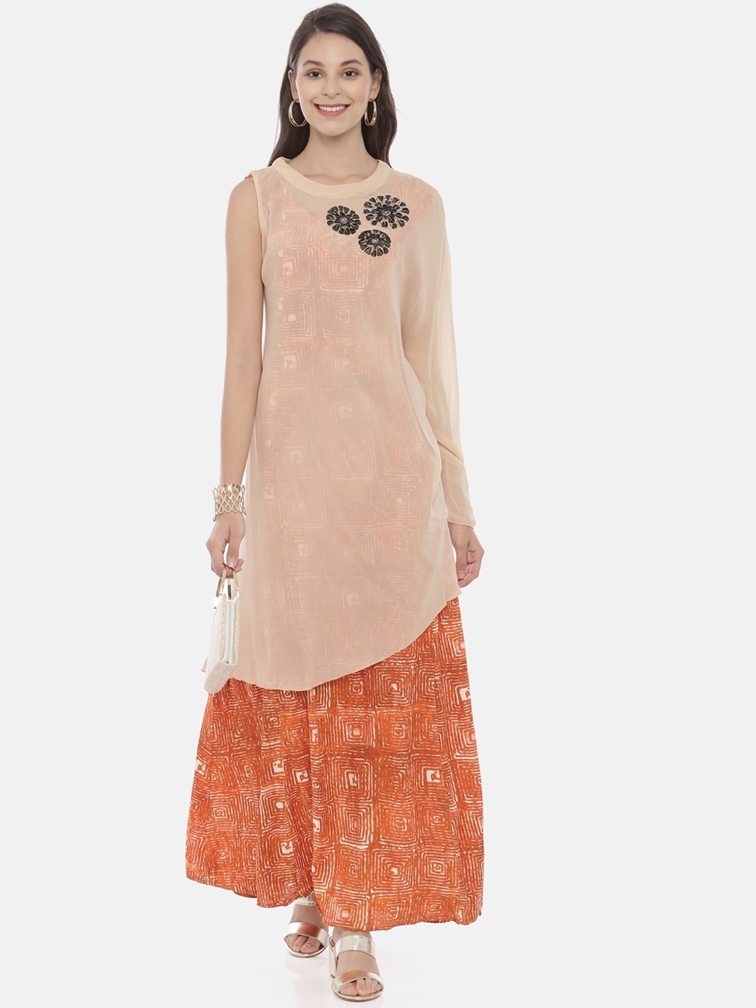 

Neerus Women Cream-Coloured Embroidered A-Line Kurta