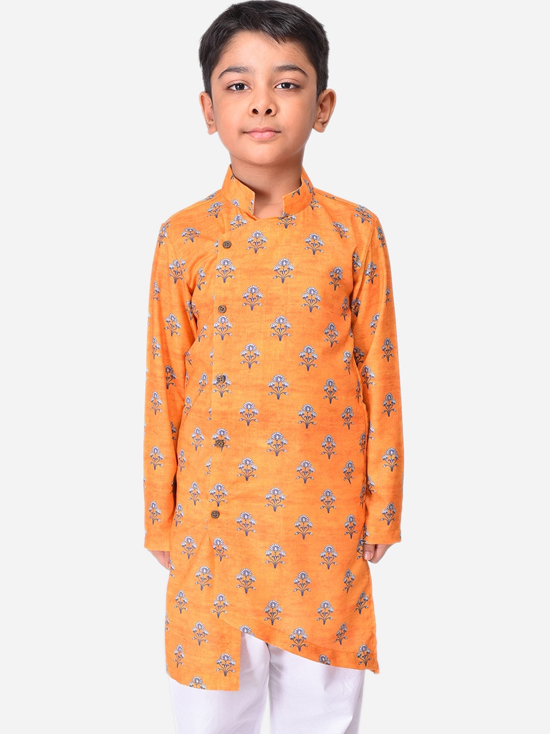 

NAMASKAR Boys Cotton Linen Printed Kurta, Orange