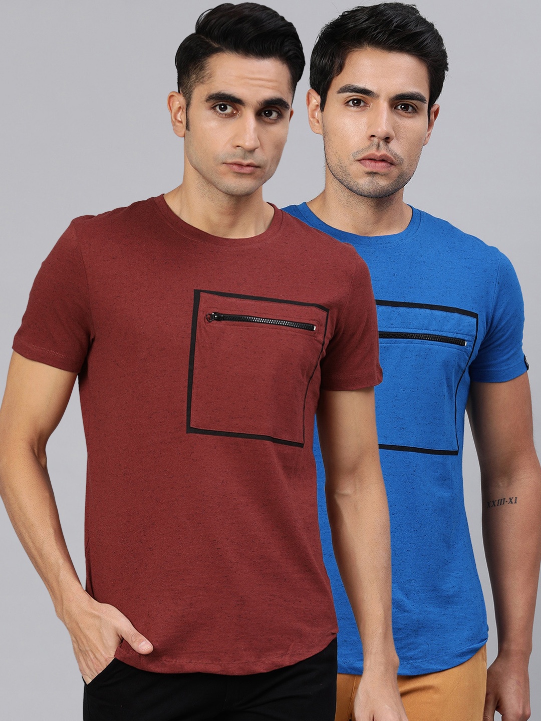 

Urbano Fashion Men Blue & Maroon Pack of 2 Round Neck T-shirt