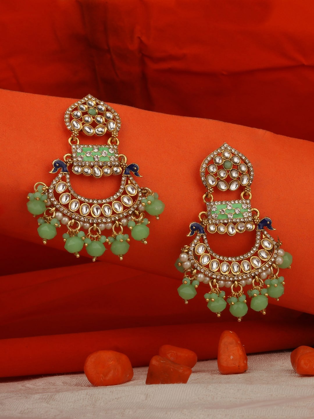 

ANIKAS CREATION Gold-Plated & Sea Green Classic Chandbalis