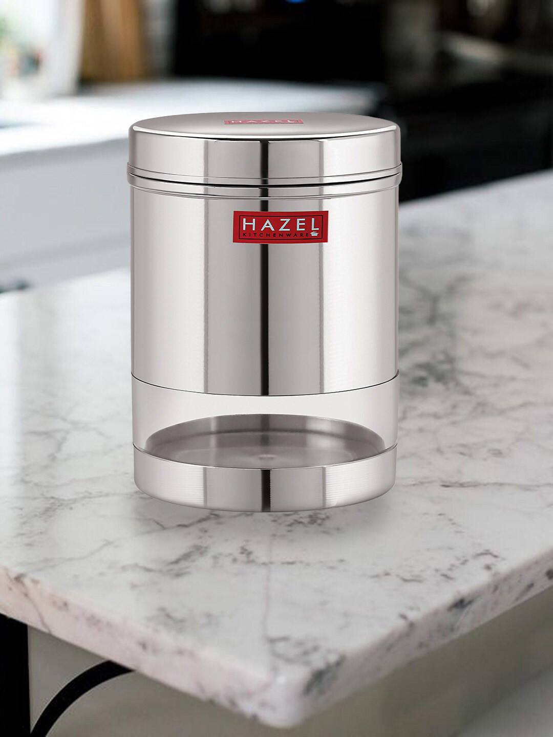 

HAZEL Silver-Toned & Transparent Stainless Steel Transparent Wide Mouth See Through Container 950 ml