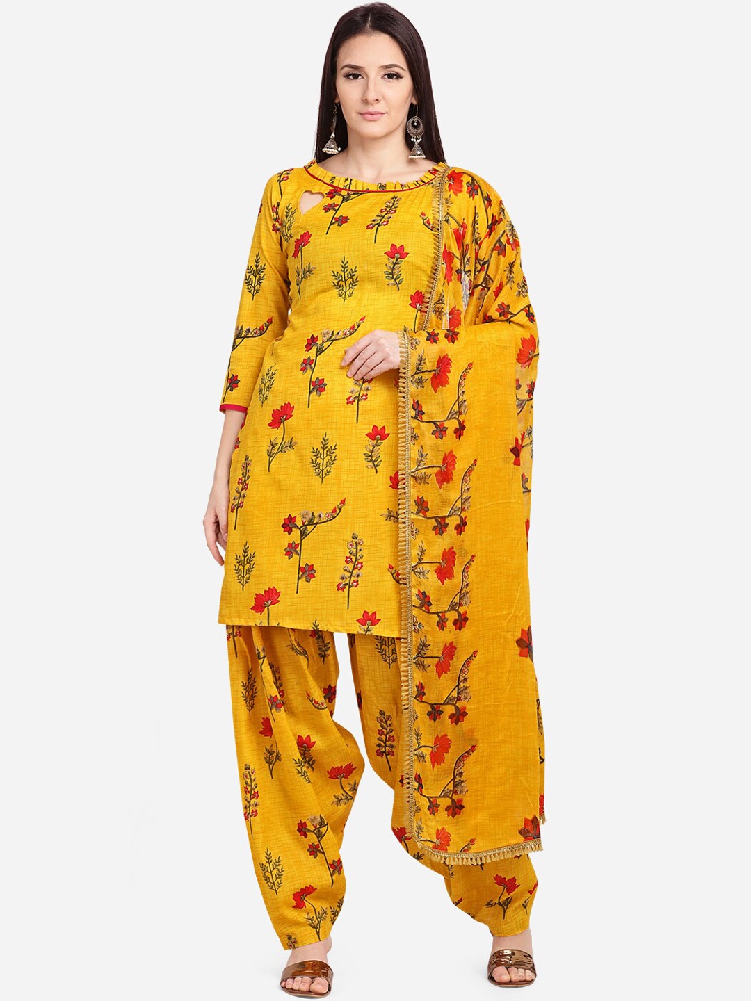 

SHAVYA Yellow & Red Cotton Blend Unstitched Dress Material
