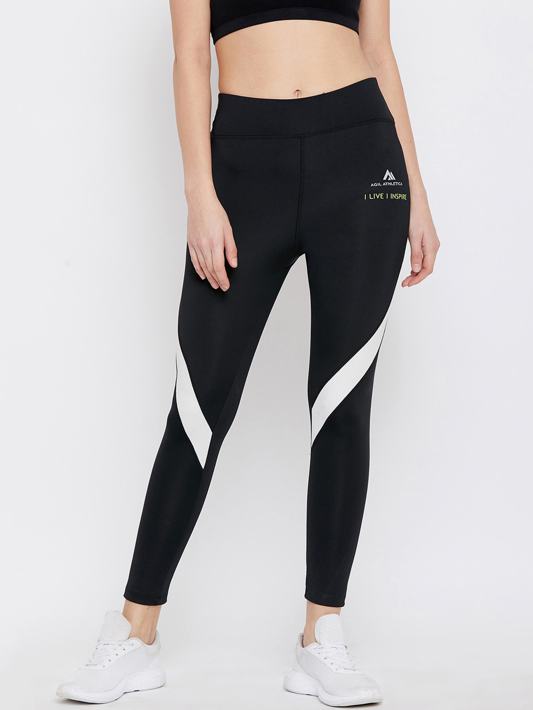 

AGIL ATHLETICA Women Black & White Printed Rapid-Dry Tights