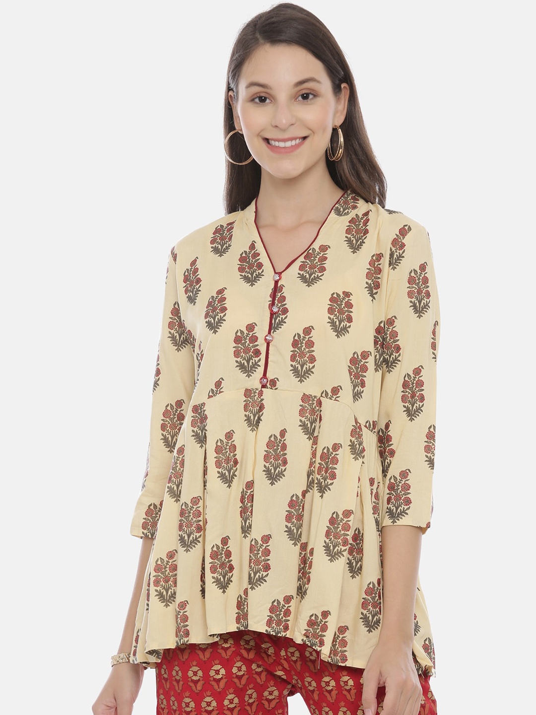 

Neerus Women Cream-Coloured Printed A-Line Kurta