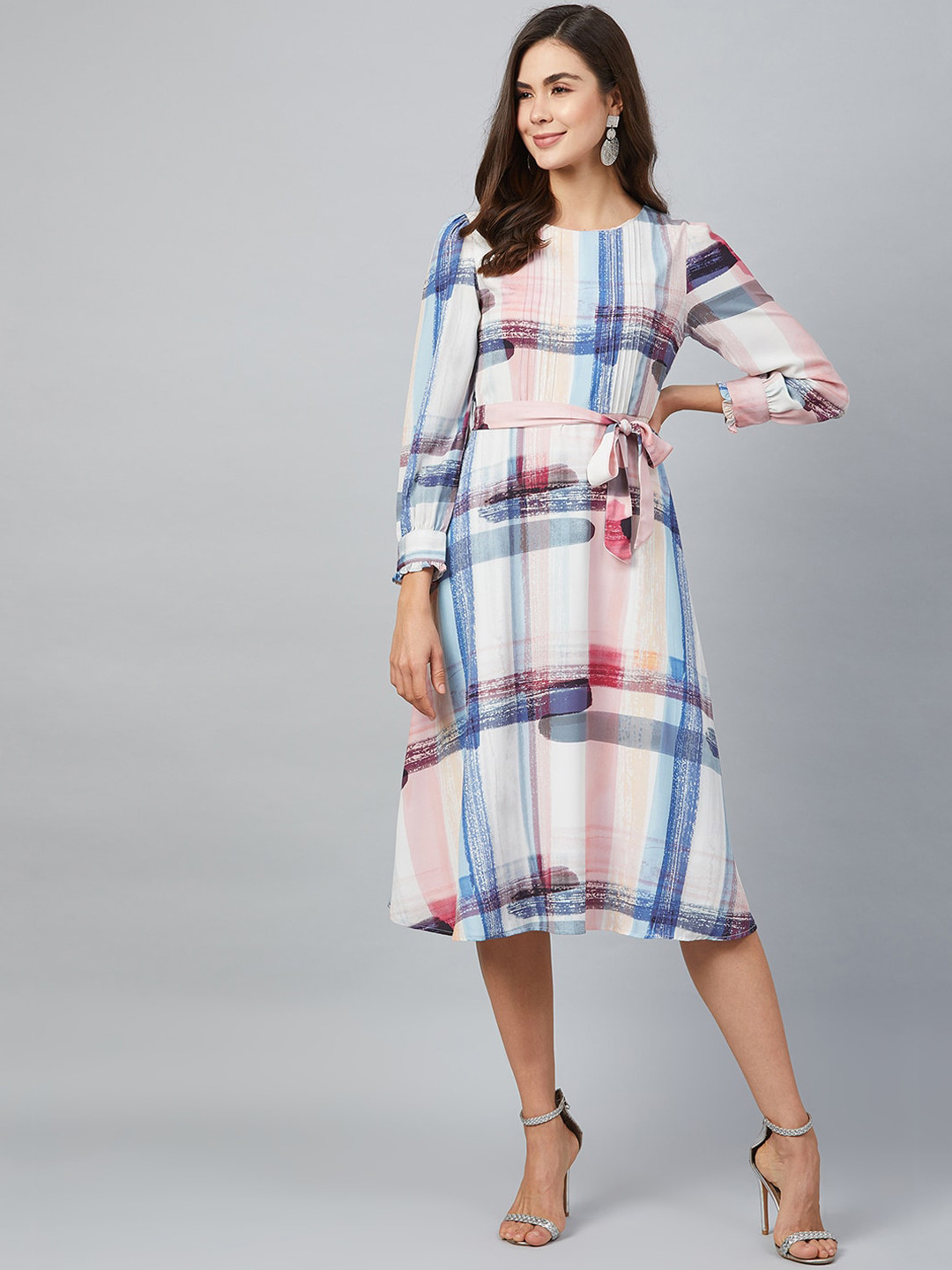 

RARE Women White Checked A-Line Dress