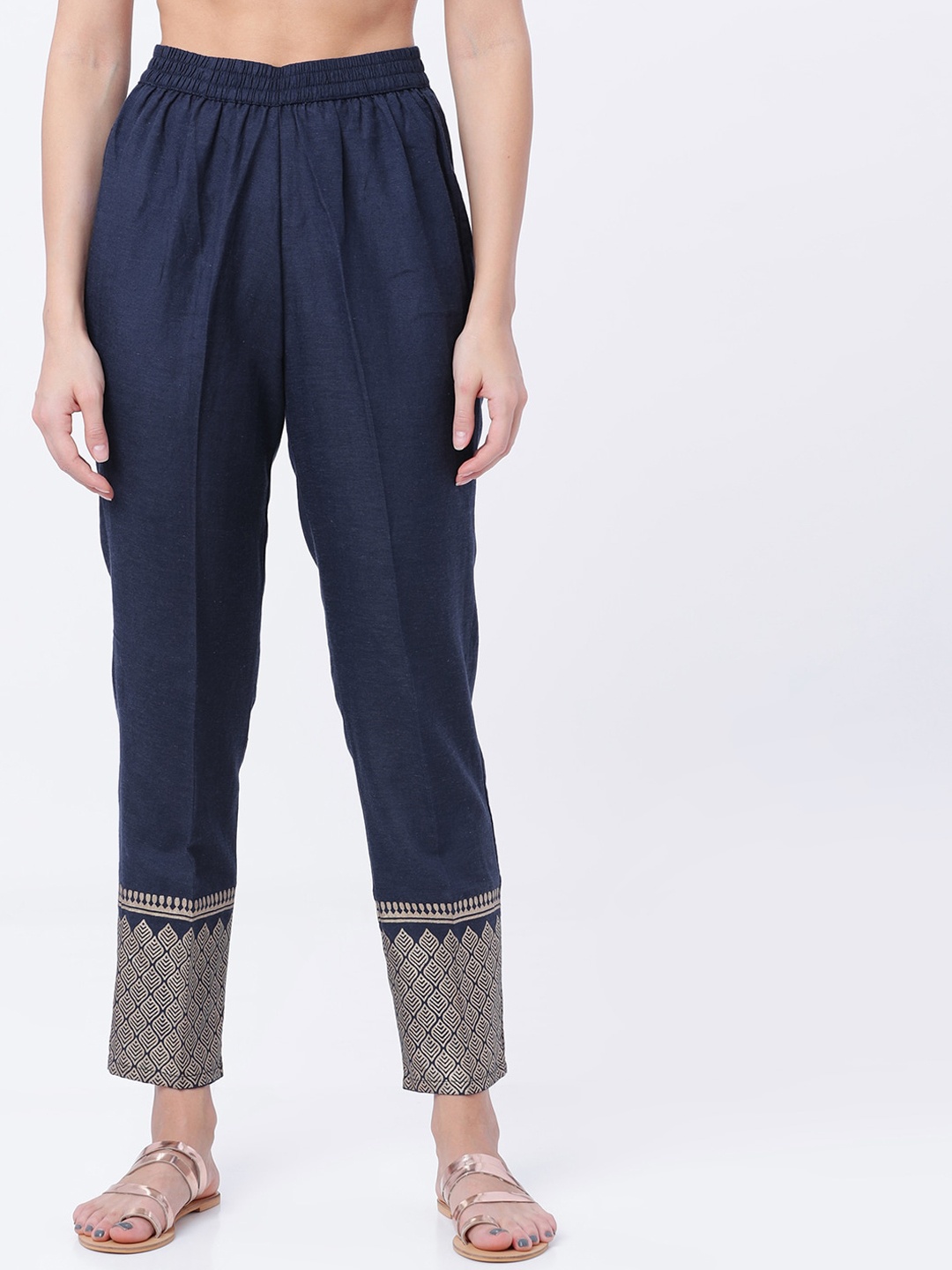 

Vishudh Women Navy Blue Regular Fit Solid Regular Trousers