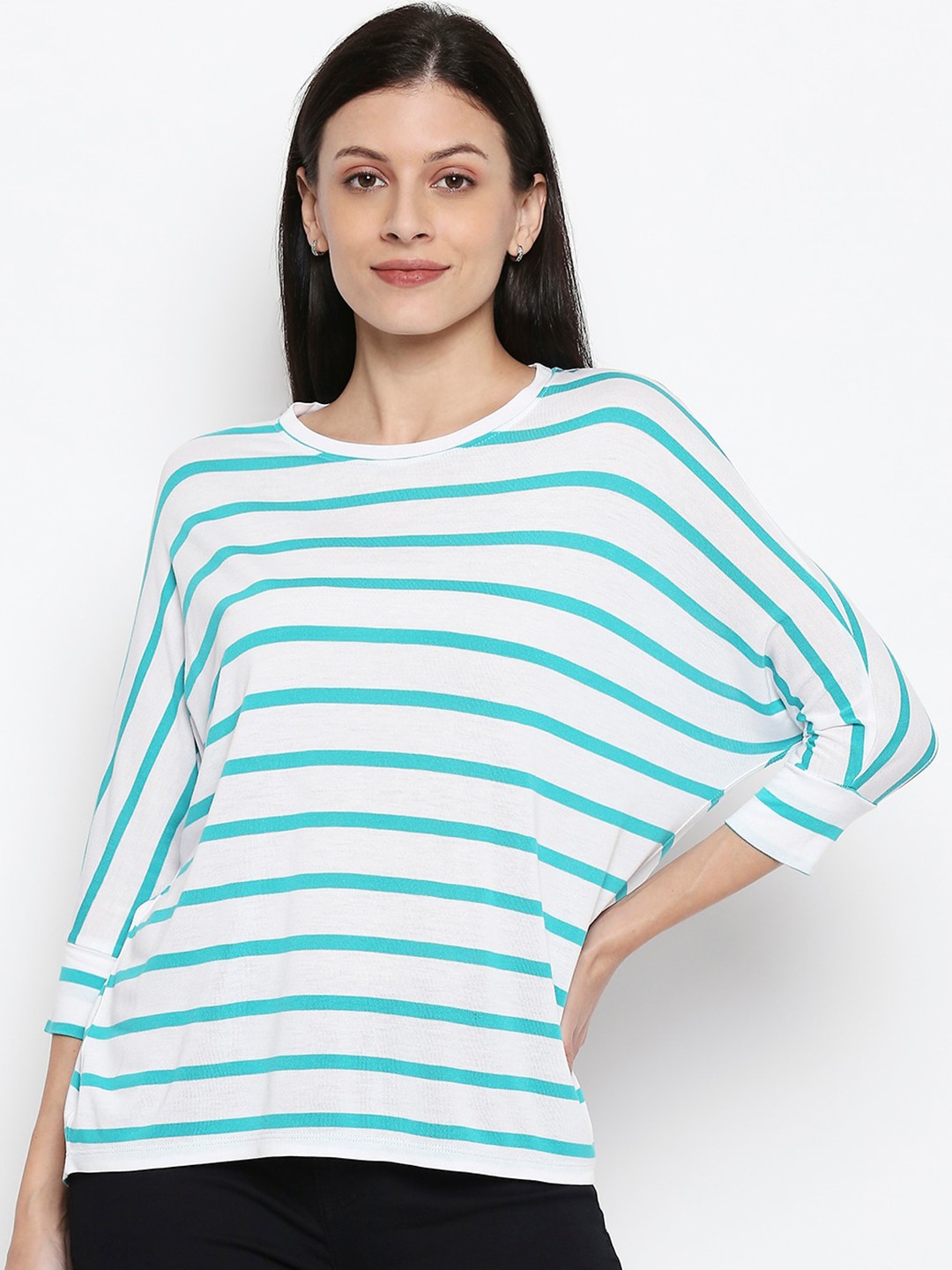 

People Women Green Striped Boxy Top