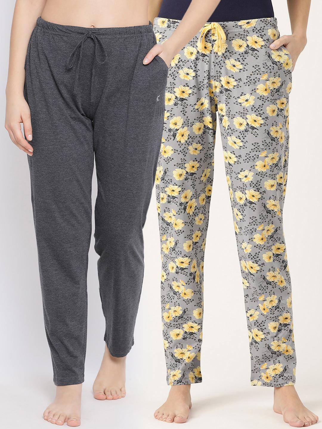 

Kanvin Women Pack of 2 Grey & Yellow Lounge Pants