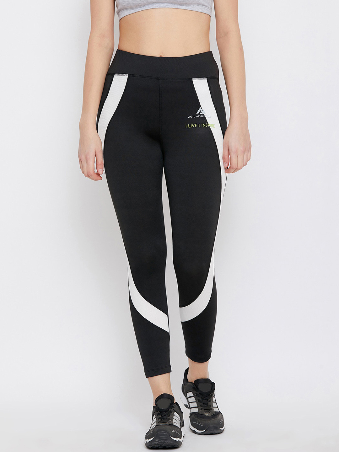 

AGIL ATHLETICA Women Black & White Printed Rapid-Dry Tights