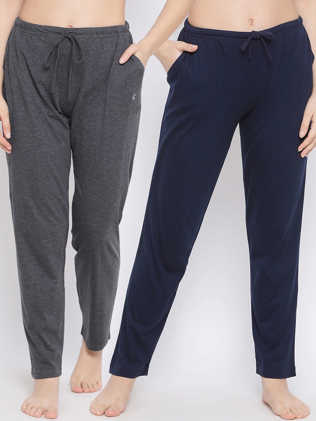 Kanvin Women Pack of 2 Solid Lounge Pants, Charcoal