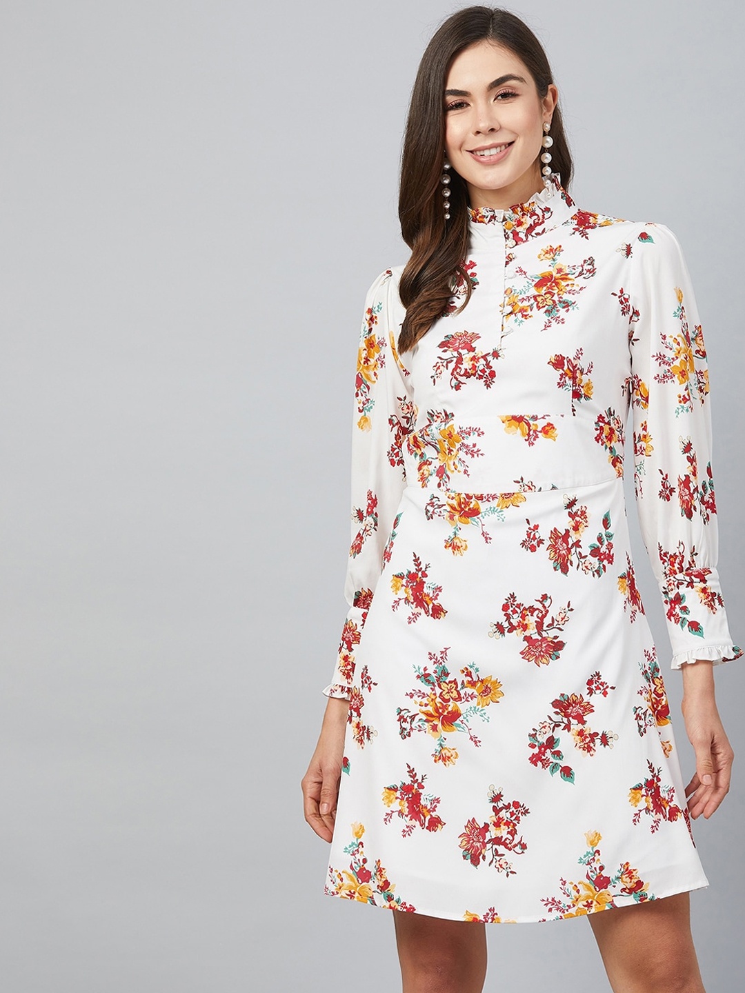 

RARE Women White Printed A-Line Dress