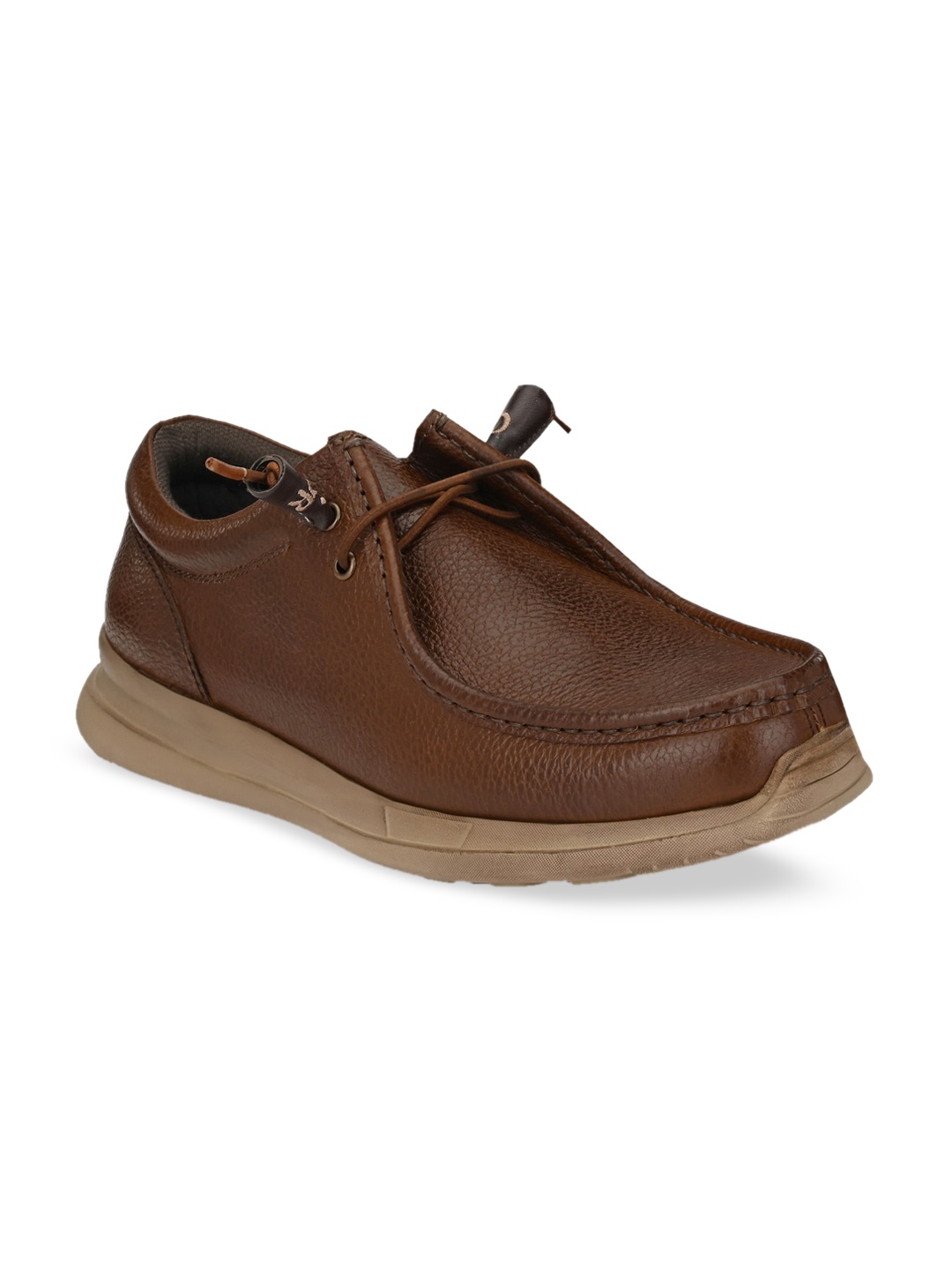 

CARLO ROMANO Men Brown Textured Leather Mid-Top Sneakers