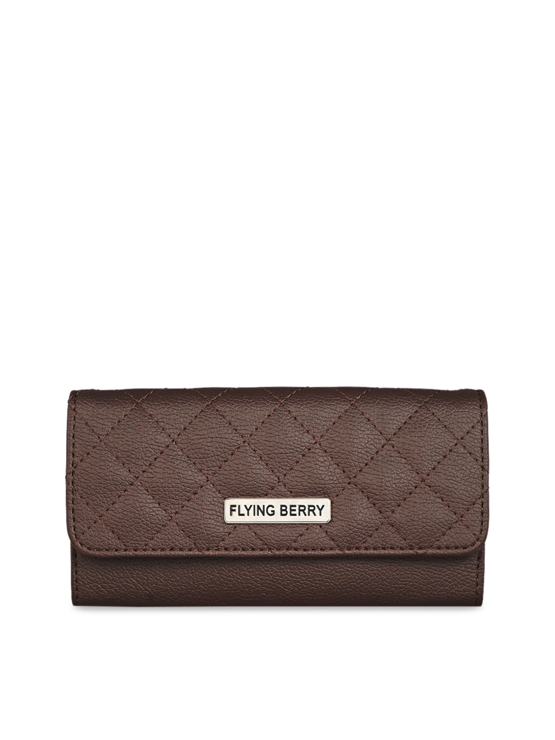 

FLYING BERRY Brown Textured Quilted Envelope Clutch
