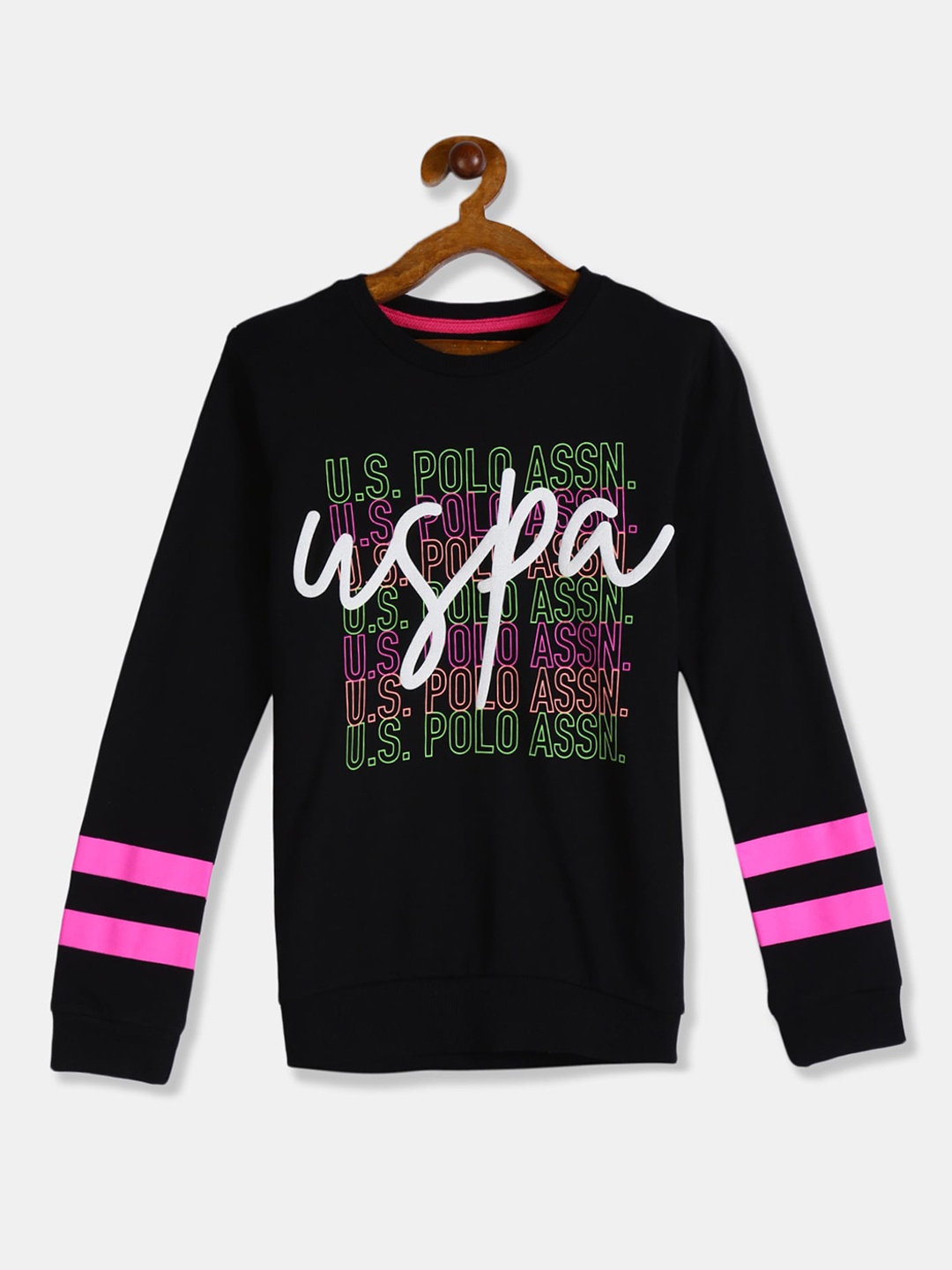 

U.S. Polo Assn. Kids Girls Black Printed Sweatshirt