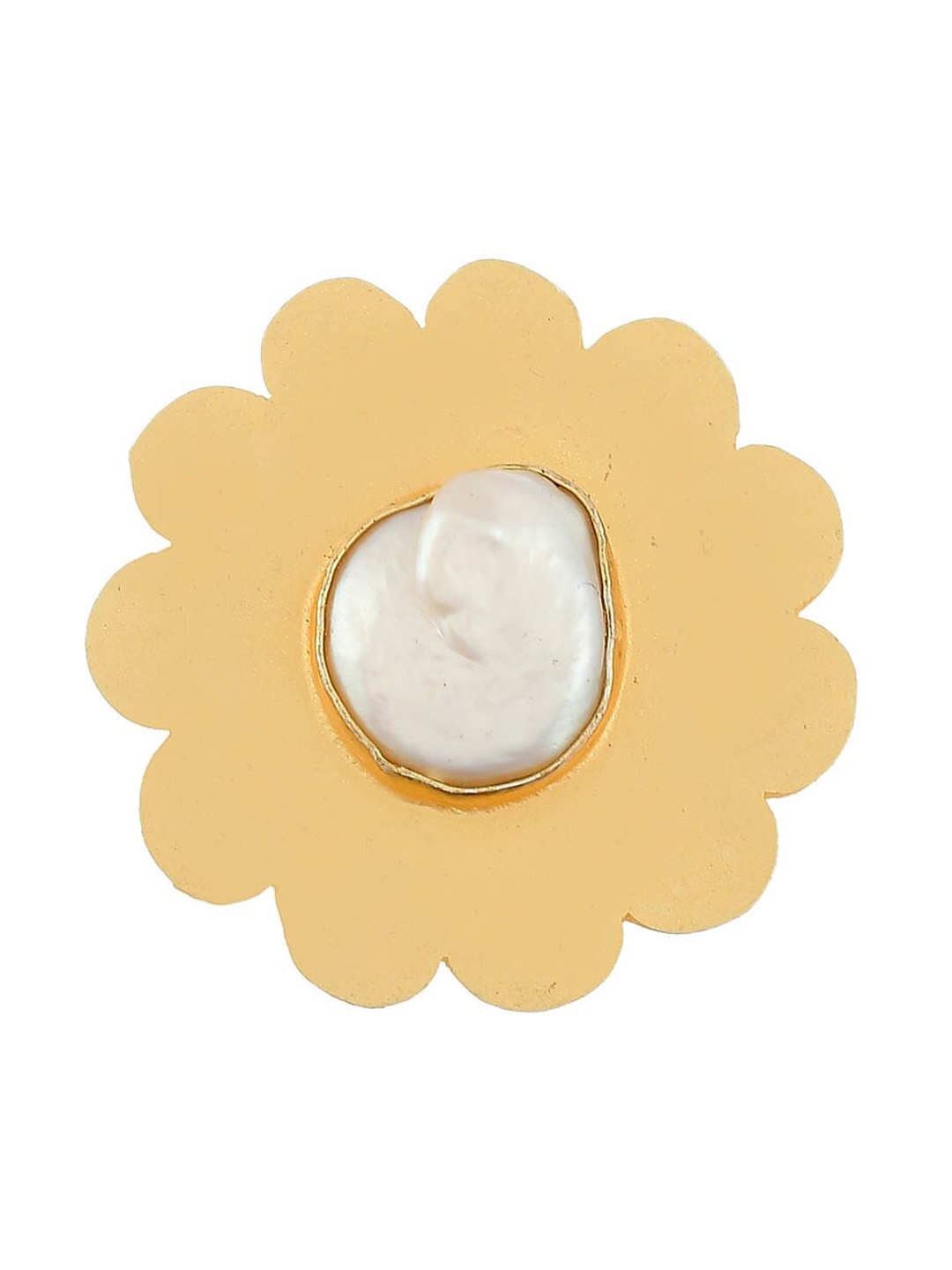 

Silvermerc Designs Gold-Plated Pearl Studded Antique Peace Finger Ring