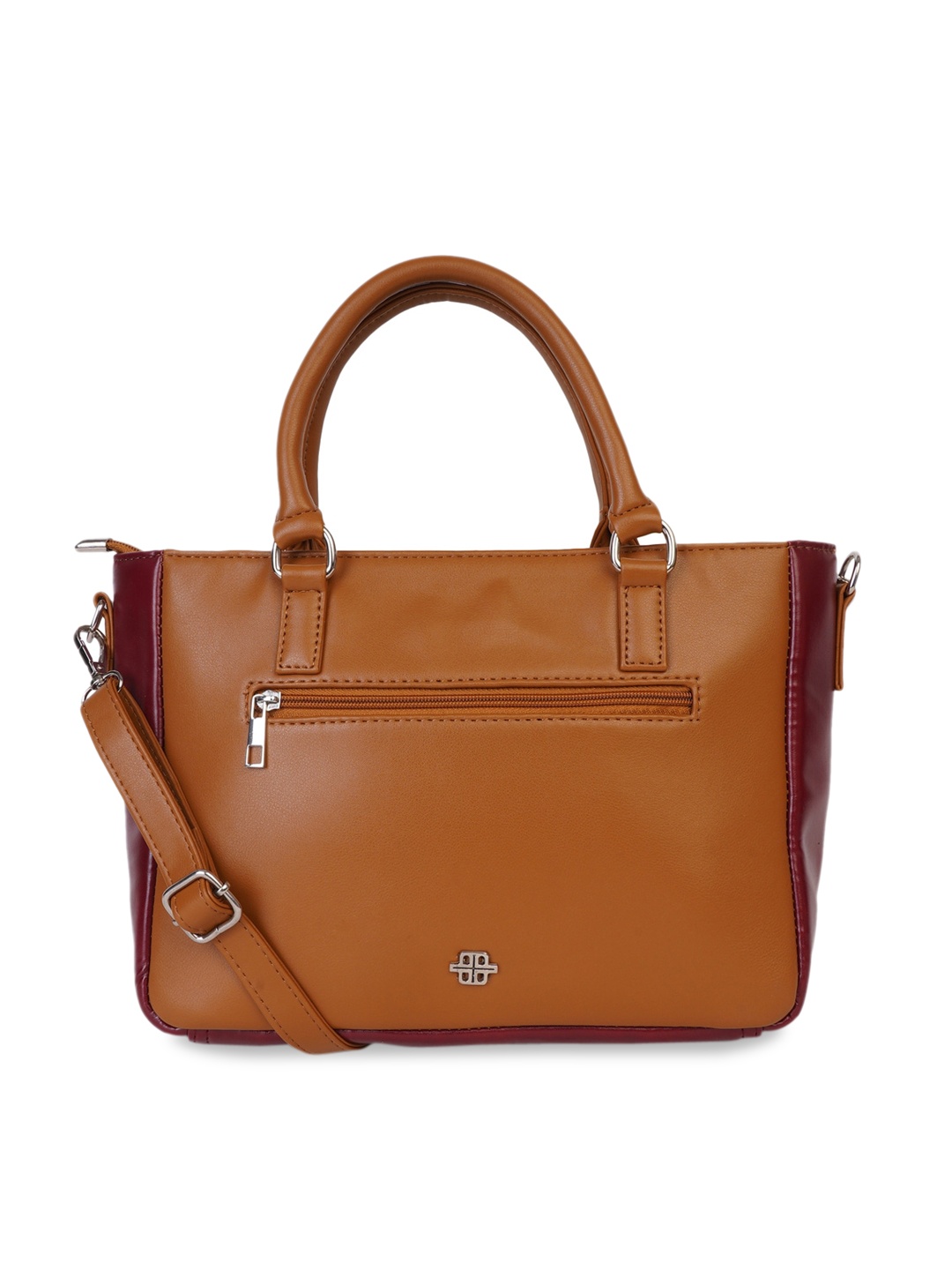 

Peperone Tan Brown & Maroon Colourblocked Handheld Bag