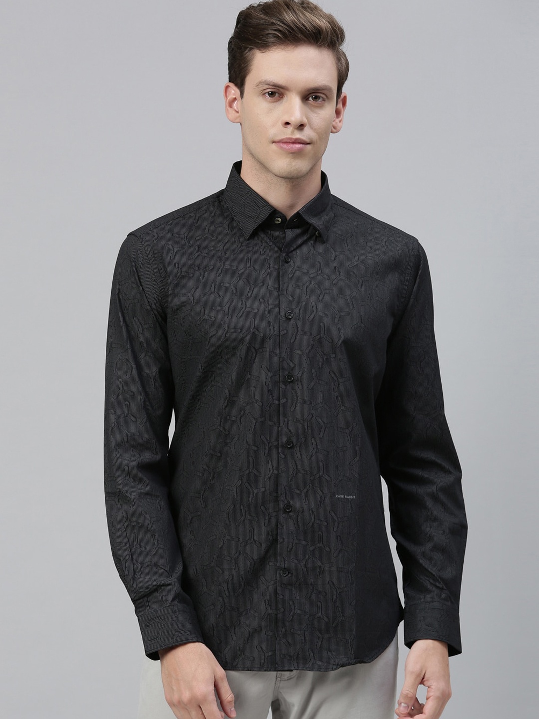 

RARE RABBIT Men Reek Regular Fit Printed Shirt, Black