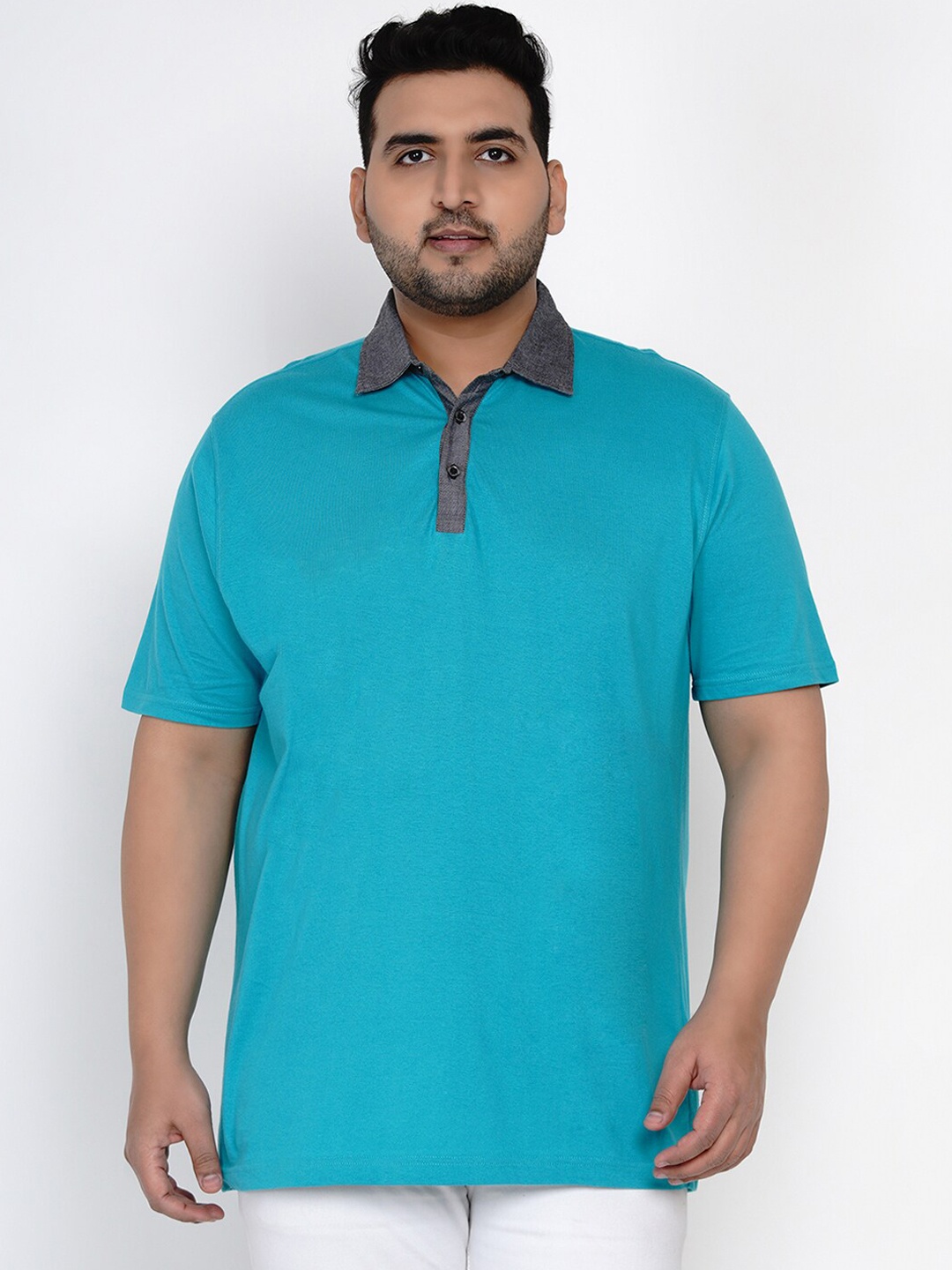 

Santonio Men Plus Size Blue Solid Polo Collar T-shirt