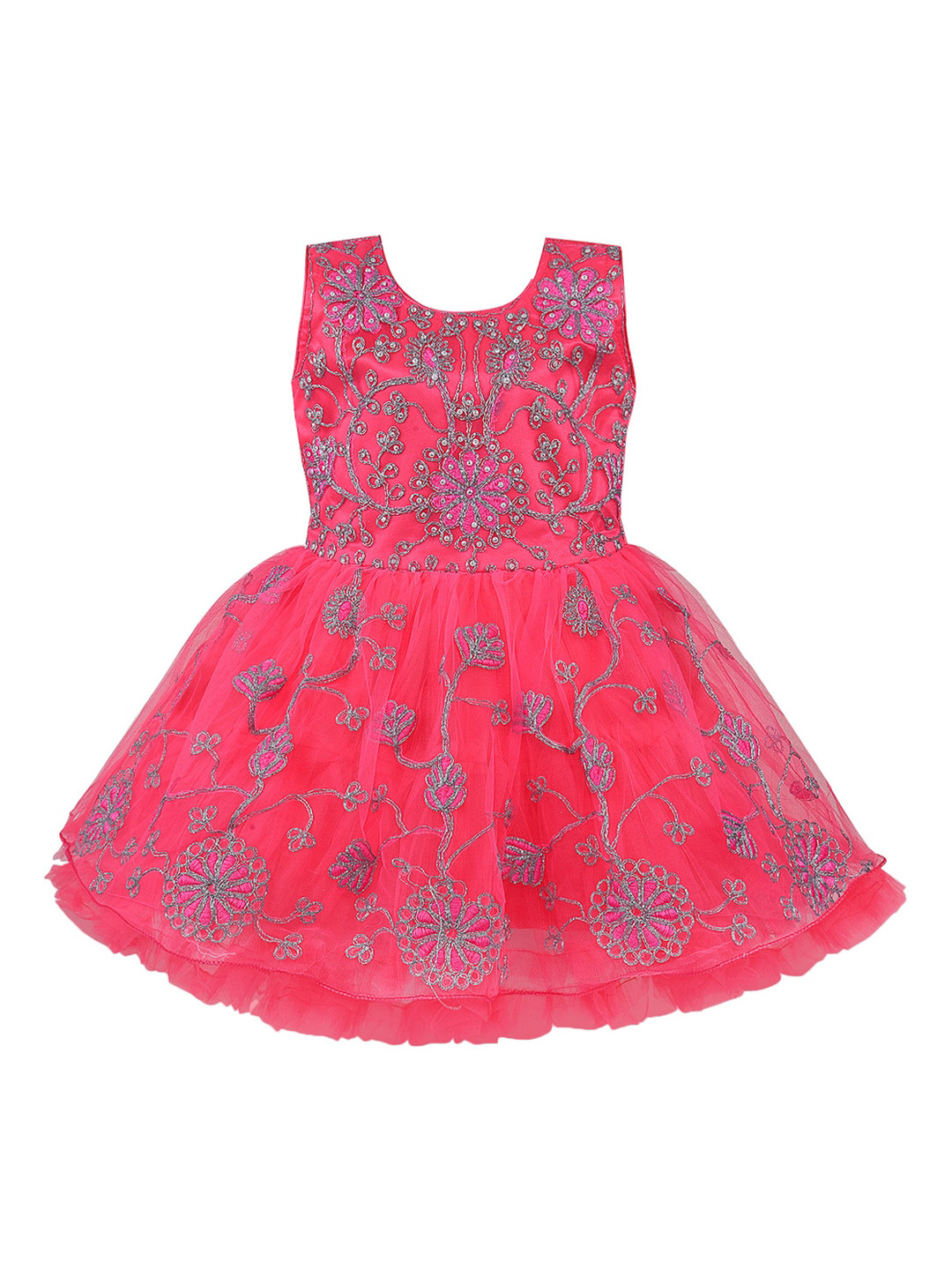 

Wish Karo Girls Red Embroidered Fit and Flare Dress