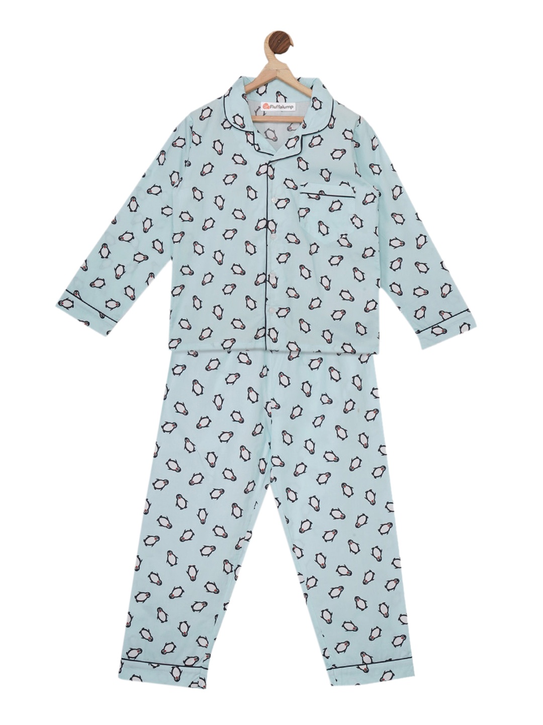 

Fluffalump Unisex Kids Blue & White Printed Night Suit