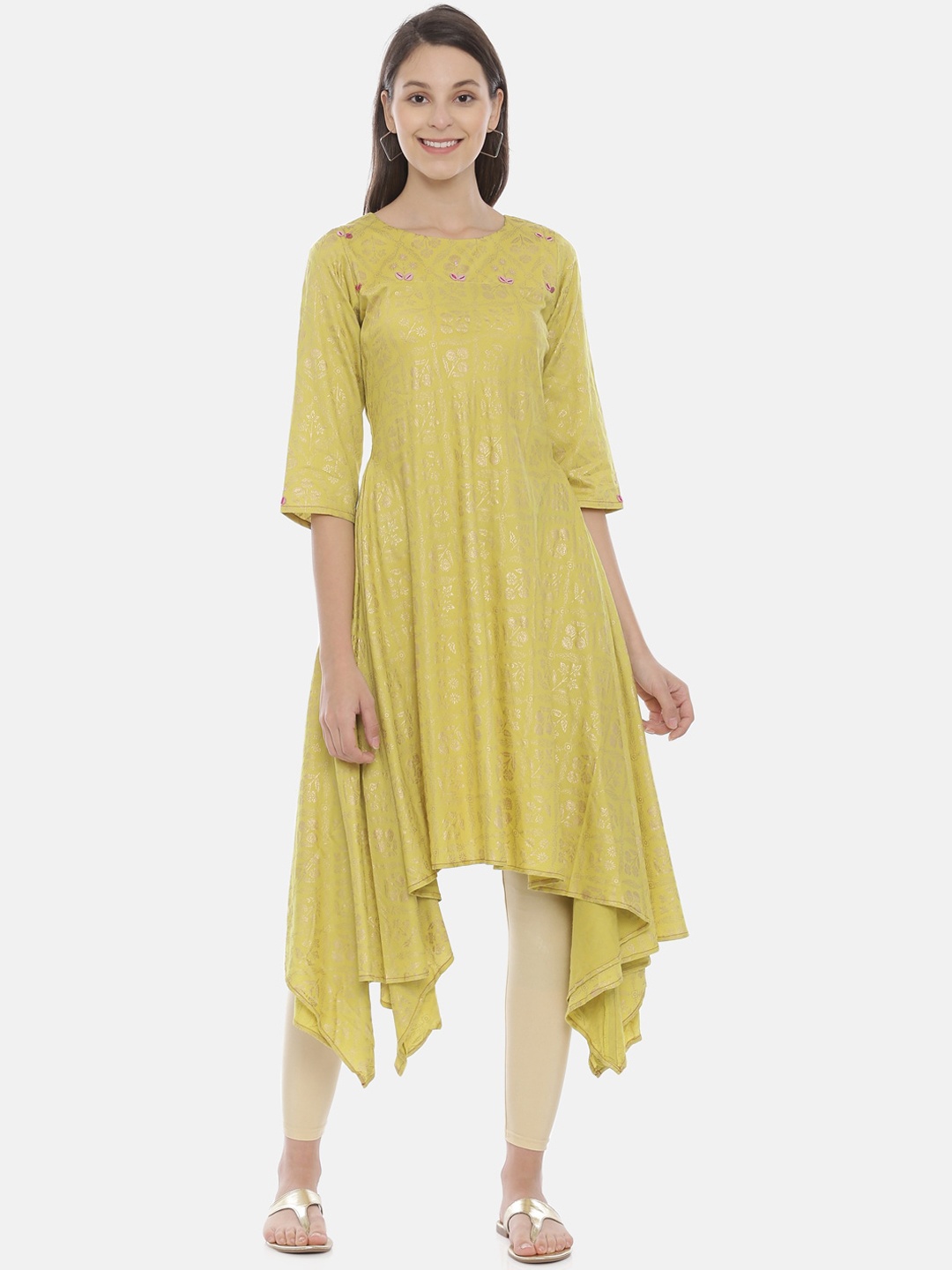 

Neerus Women Lime Green Printed A-Line Kurta