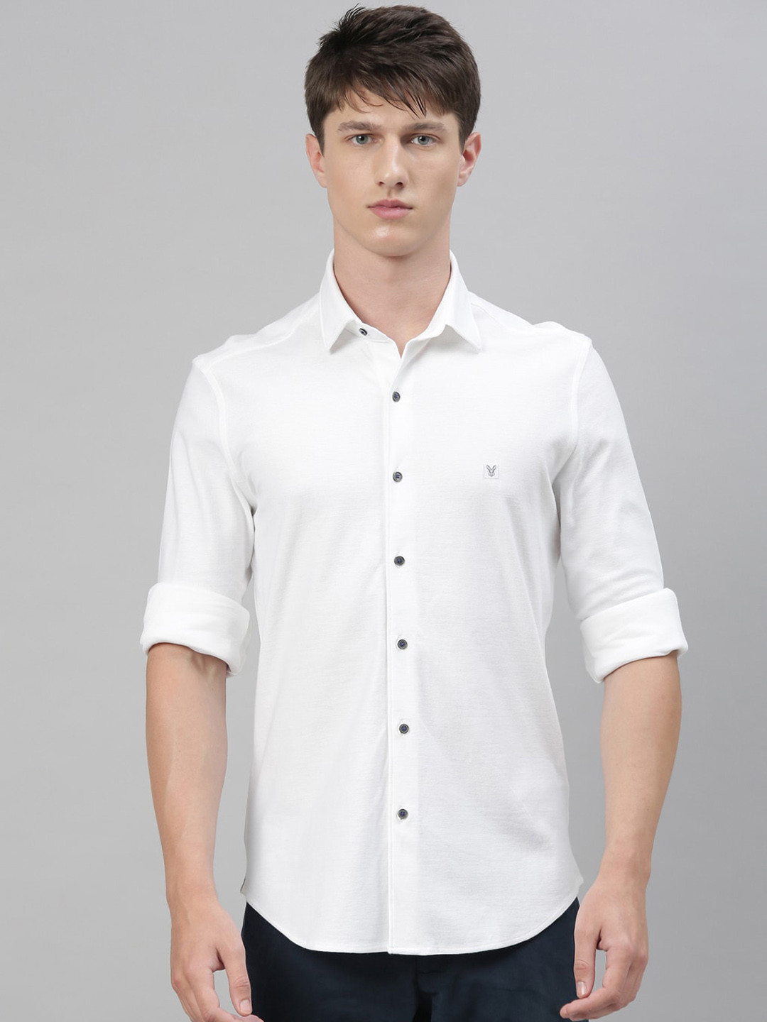 

RARE RABBIT Men White Tailored Fit Solid Casual Shirt