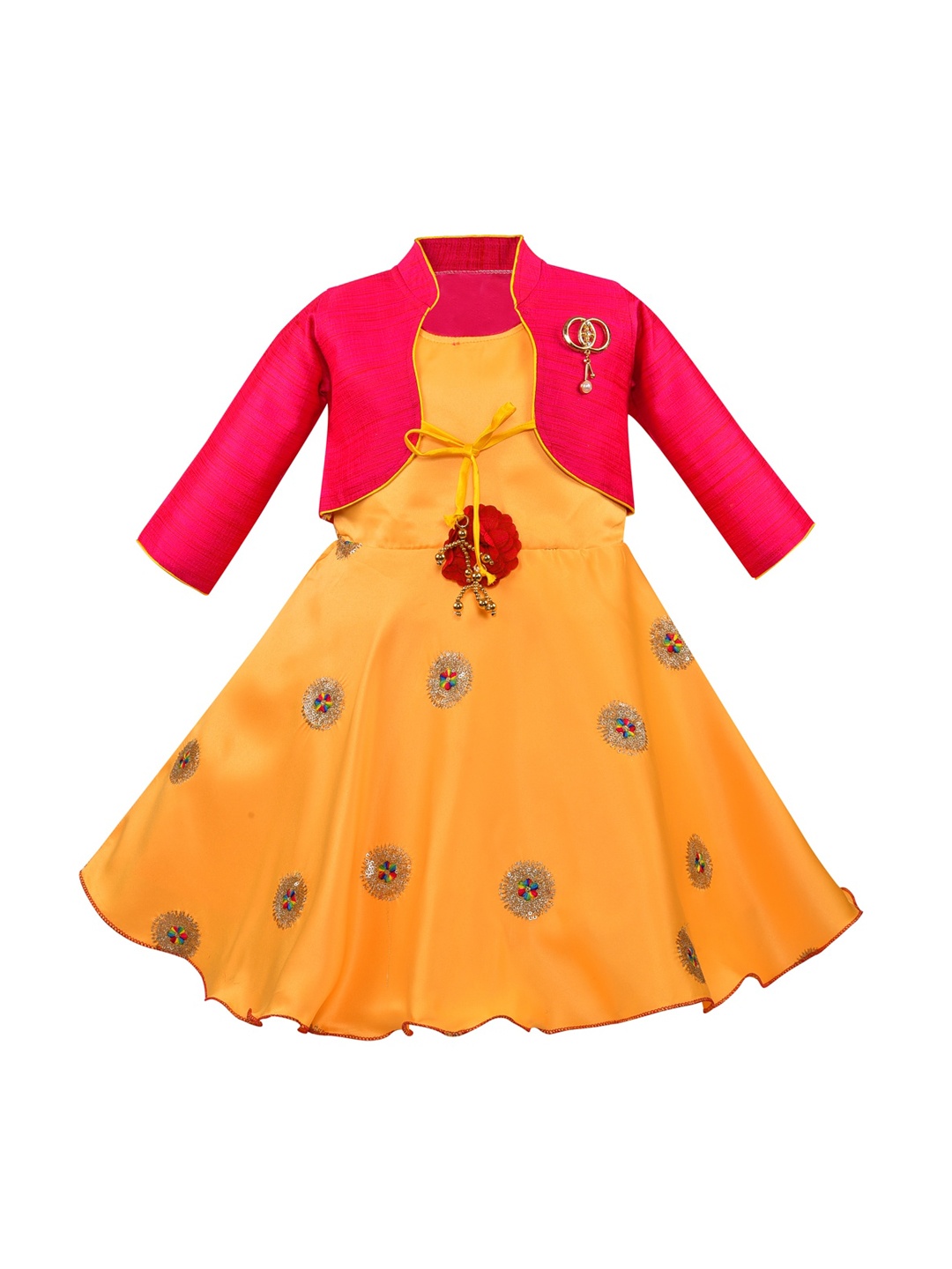 

Wish Karo Girls Yellow Embellished Fit & Flare Dress with Shrug