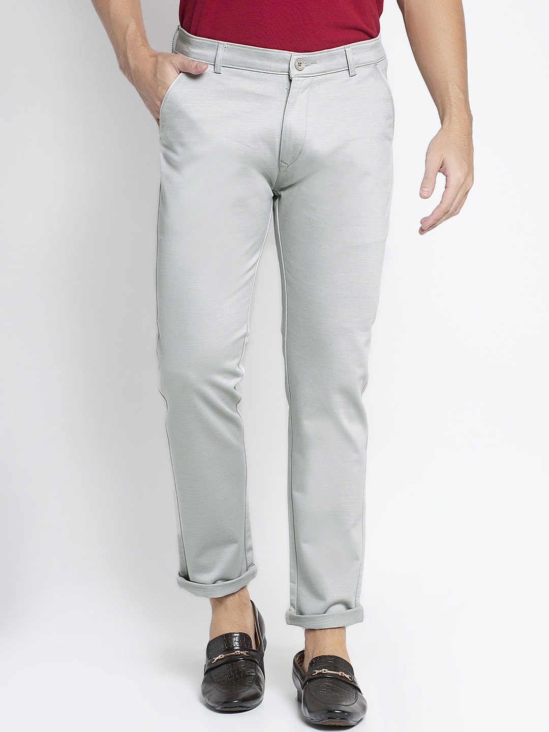 

Rodamo Men Grey Slim Fit Solid Regular Trousers