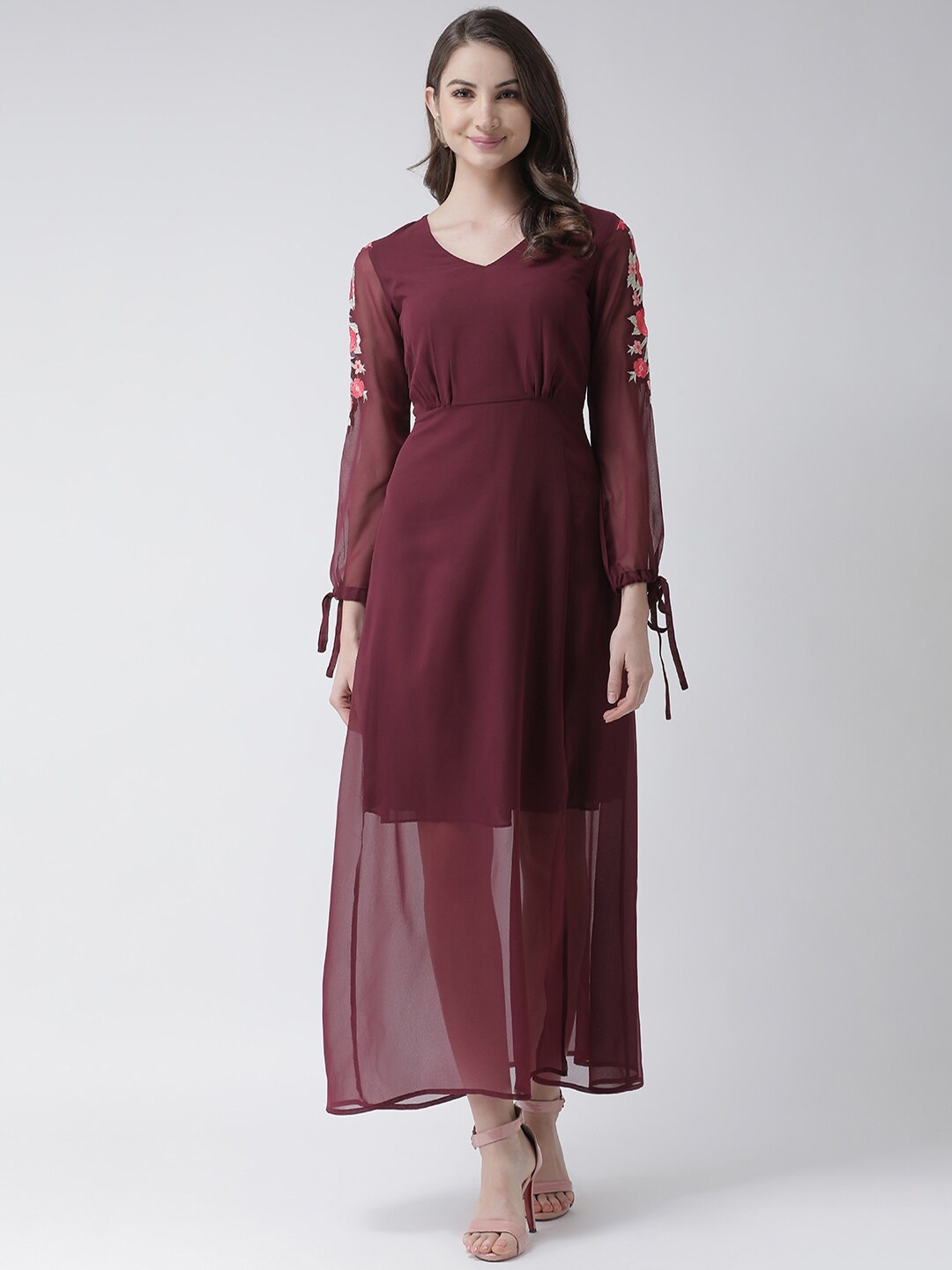 

KASSUALLY Women Burgundy Solid Maxi Dress