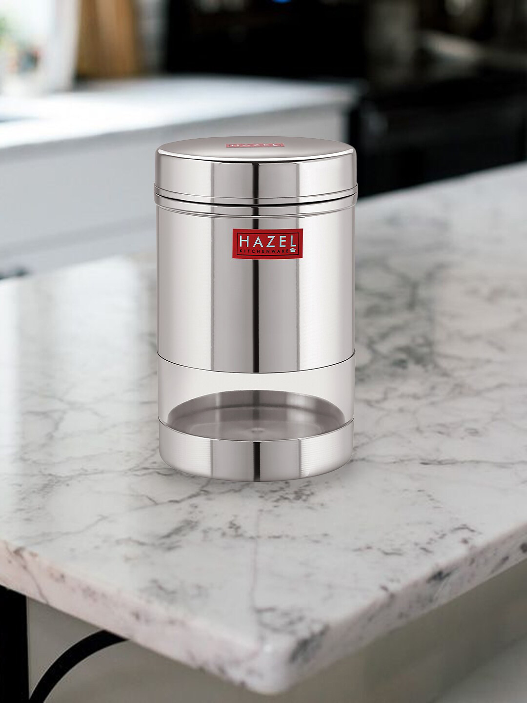 

HAZEL Set Of 6 Silver-Toned & Transparent Stainless Steel Wide Mouth See-Through Containers 600 ml