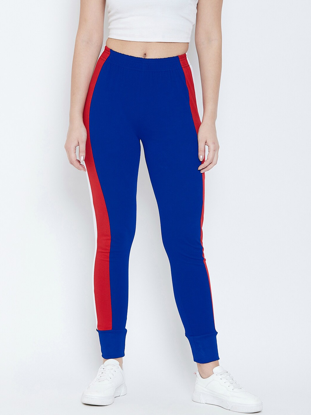 

Crease & Clips Women Blue & Red Colourblocked Slim Fit Joggers