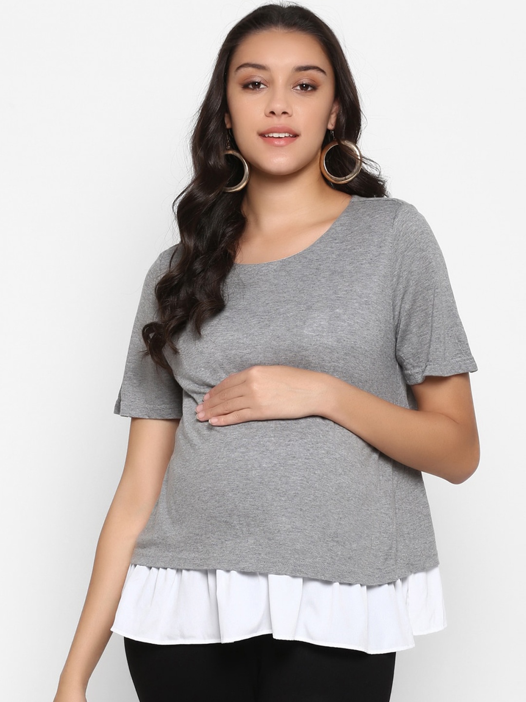 

Momsoon Maternity Women Grey Solid Top