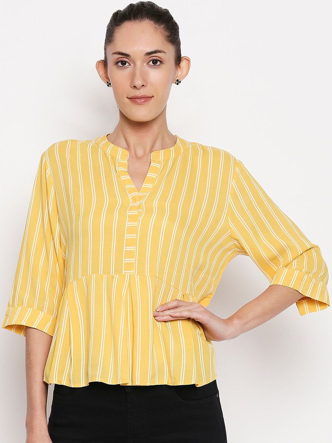 

People Women Yellow Striped Peplum Top