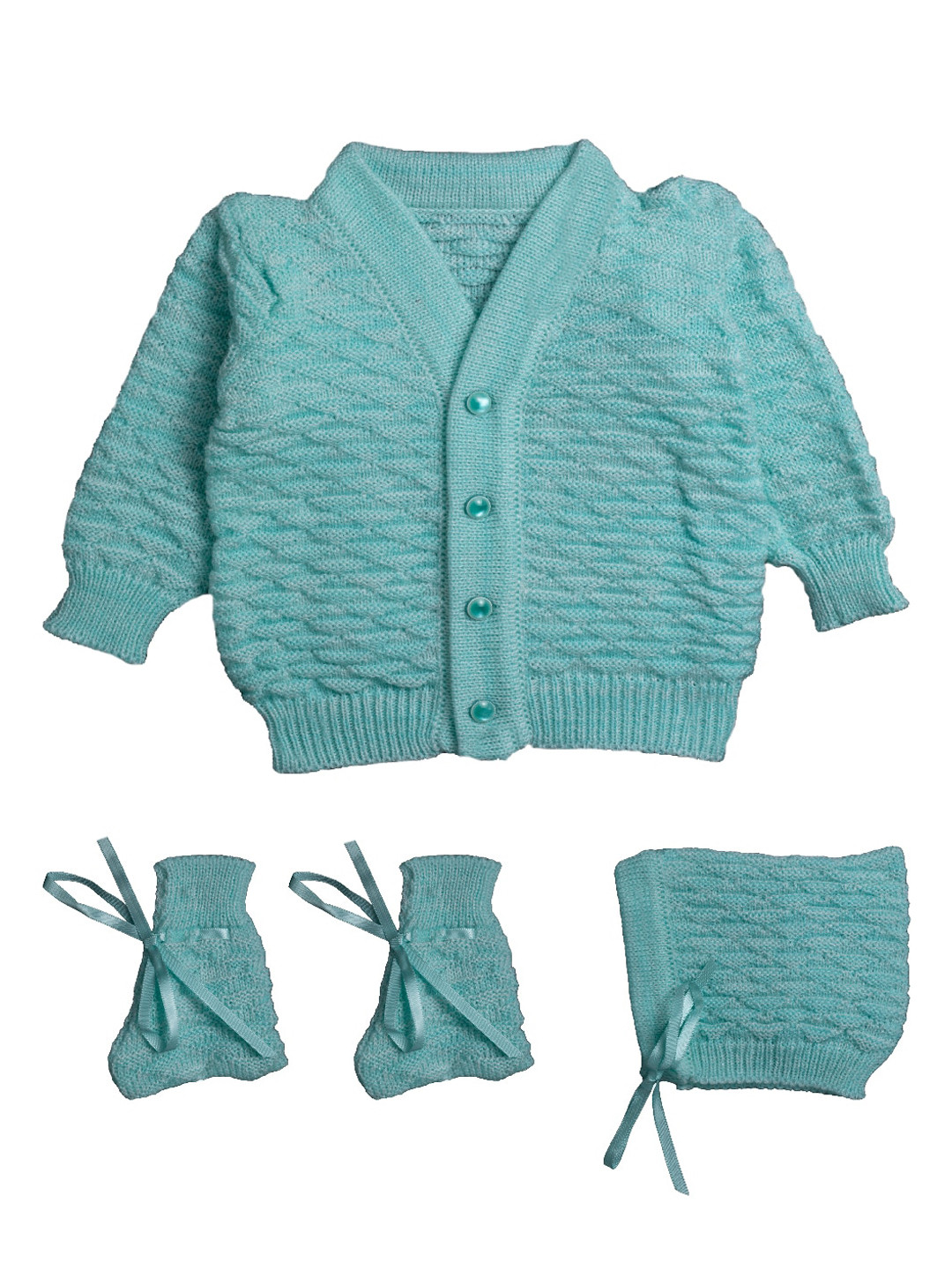 

Little Angels Kids Green Self Design Sweater Set