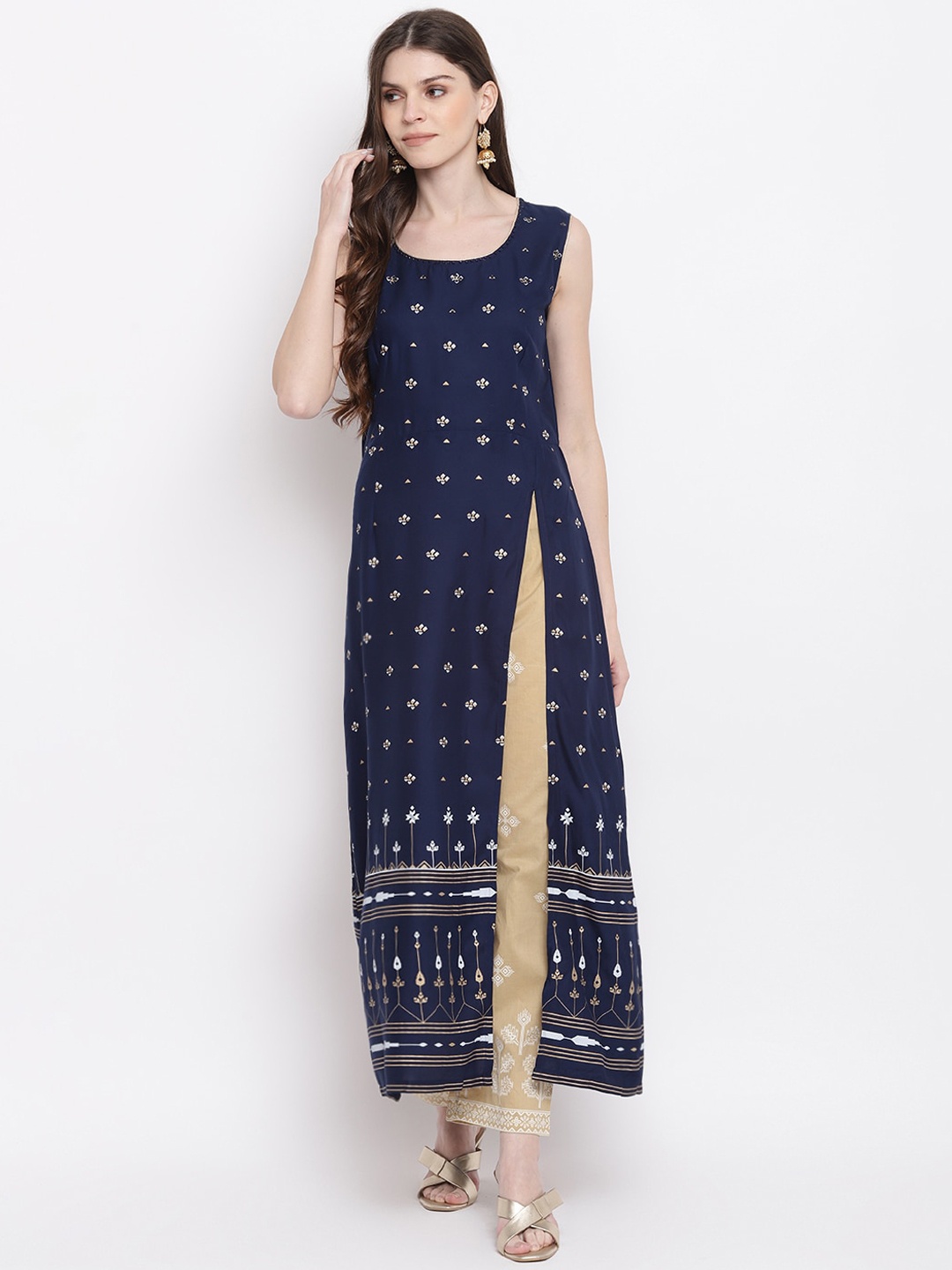 

Napra Women Navy Blue Embroidered A-Line Kurta