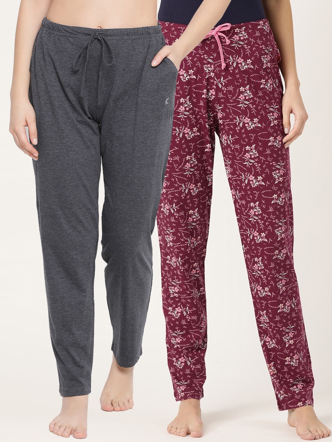

Kanvin Women Pack Of 2 Solid Lounge Pants, Charcoal