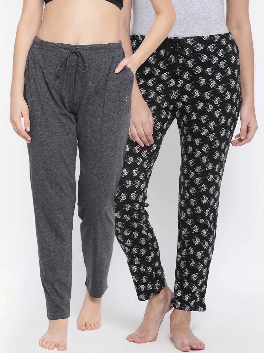 

Kanvin Women Pack Of 2 Solid Lounge Pants, Charcoal