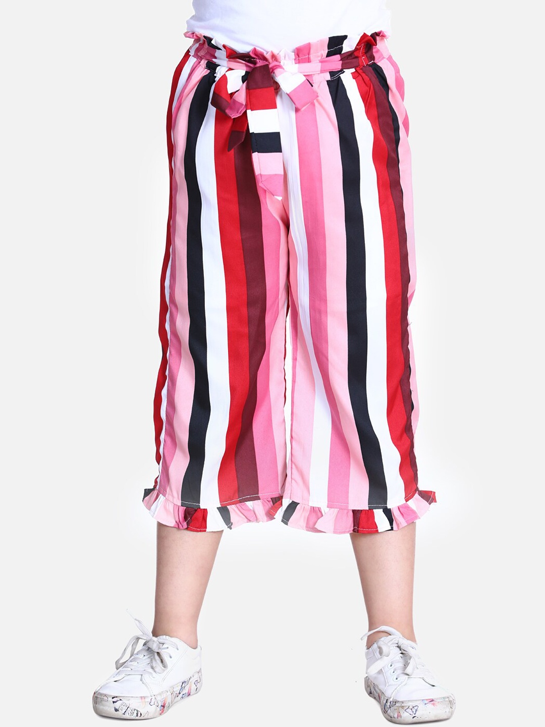 

Cutiekins Girls Pink & White Striped Regular Fit Capris