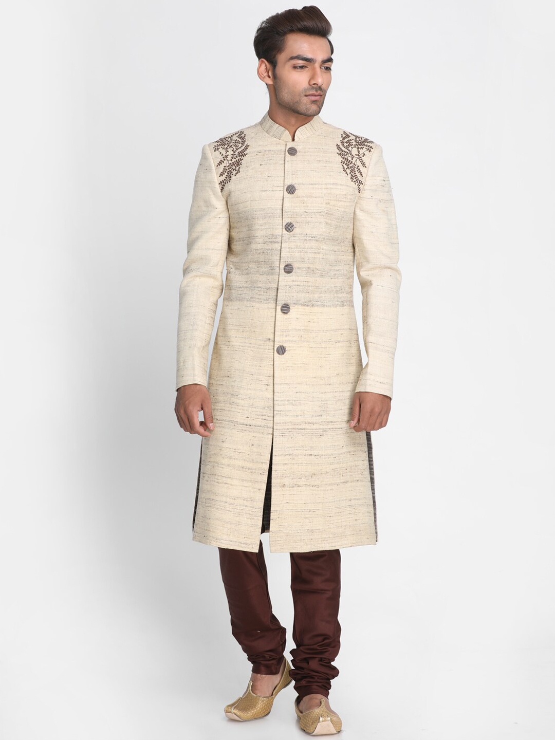

Nakshi Men Beige & Brown Sherwani with Churidar