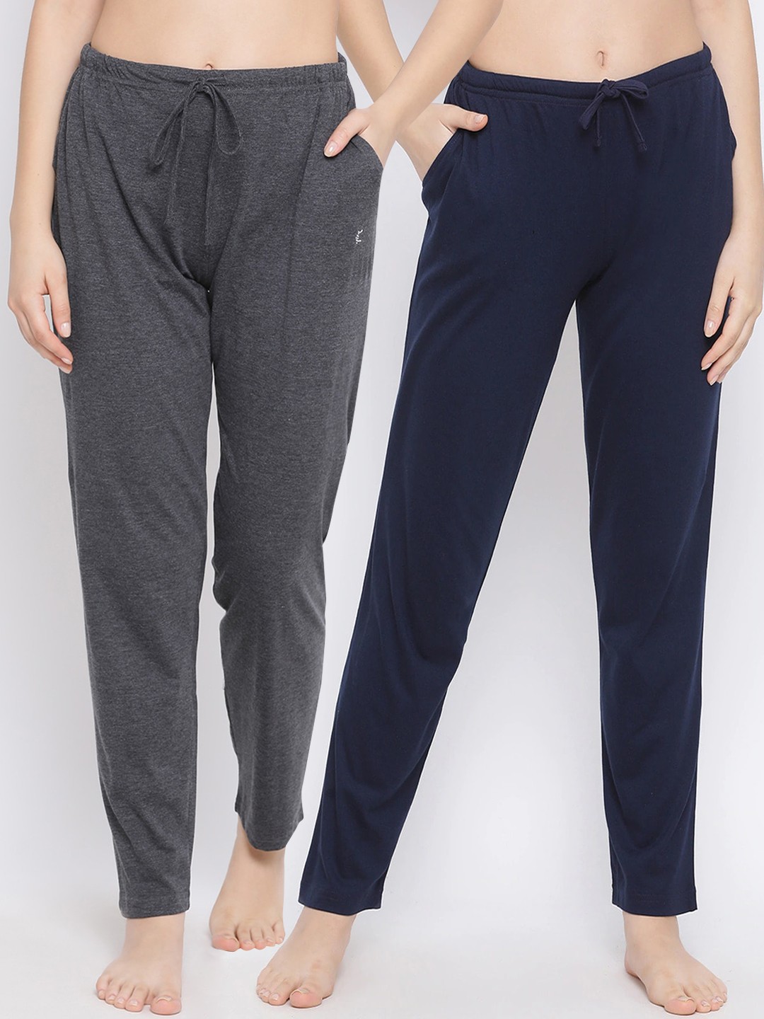 

Kanvin Women Pack Of 2 Solid Lounge Pants, Navy blue