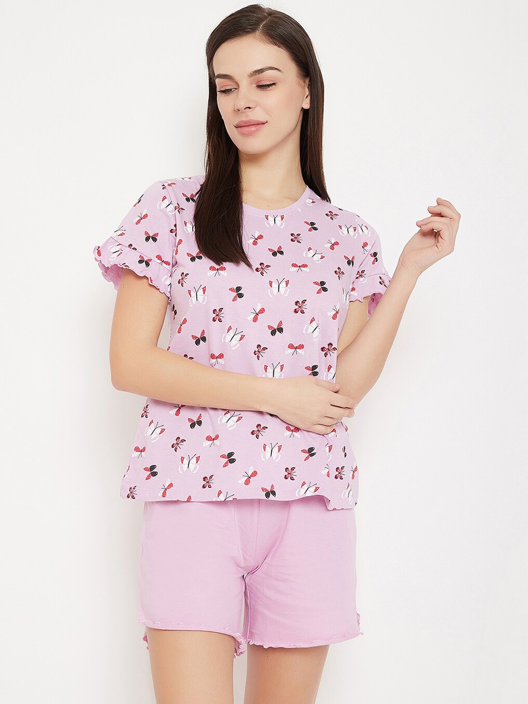 

Clovia Women Purple & White Printed Night Suit