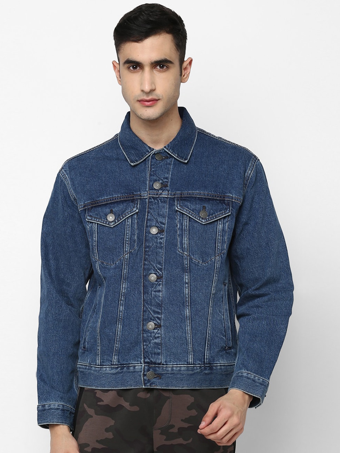 

AMERICAN EAGLE OUTFITTERS Men Blue Solid Denim Jacket