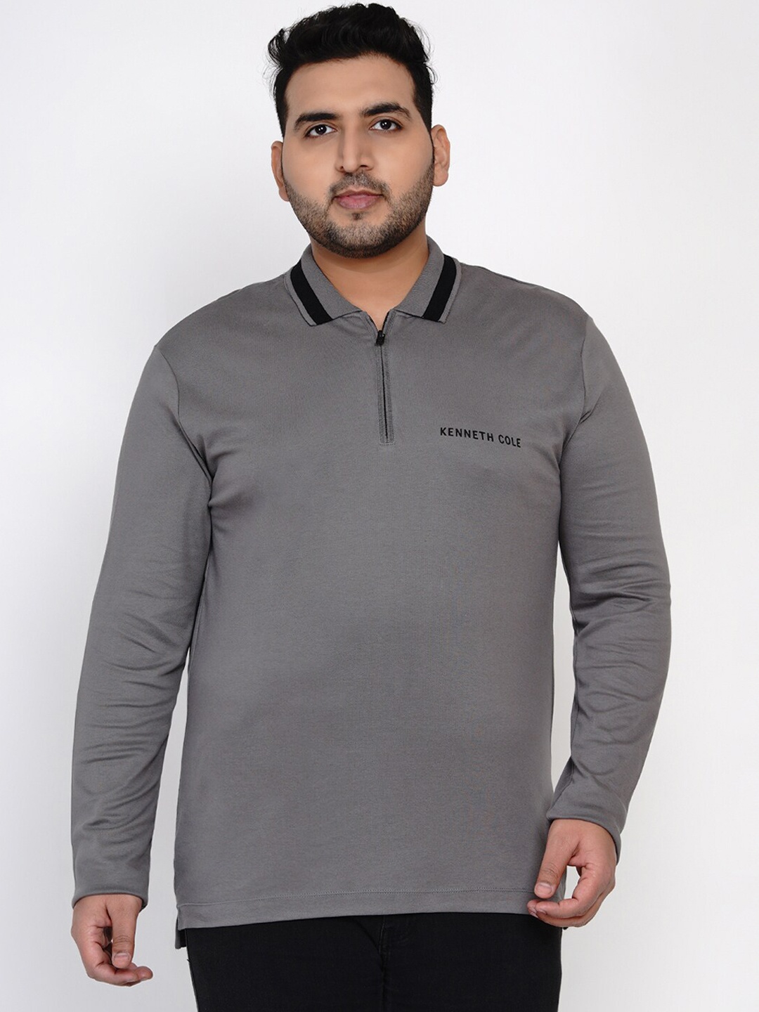 

Santonio Men Plus Size Grey Solid Polo Collar Tshirt