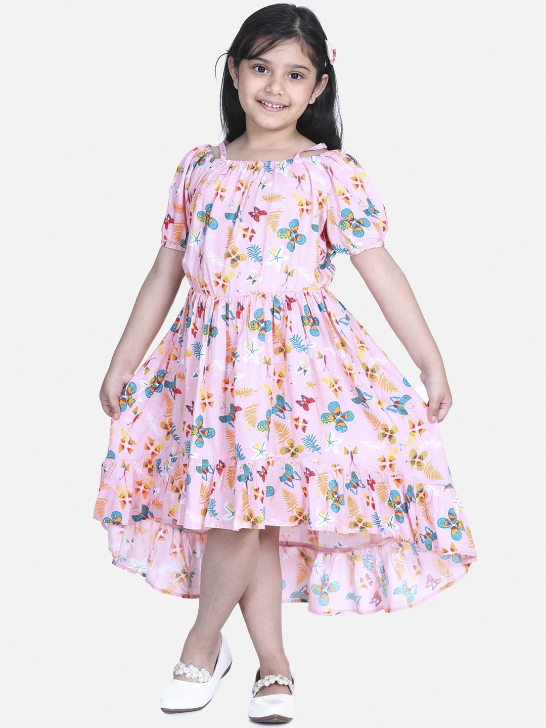 

StyleStone Girls Pink Floral Printed Cotton Fit and Flare Dress