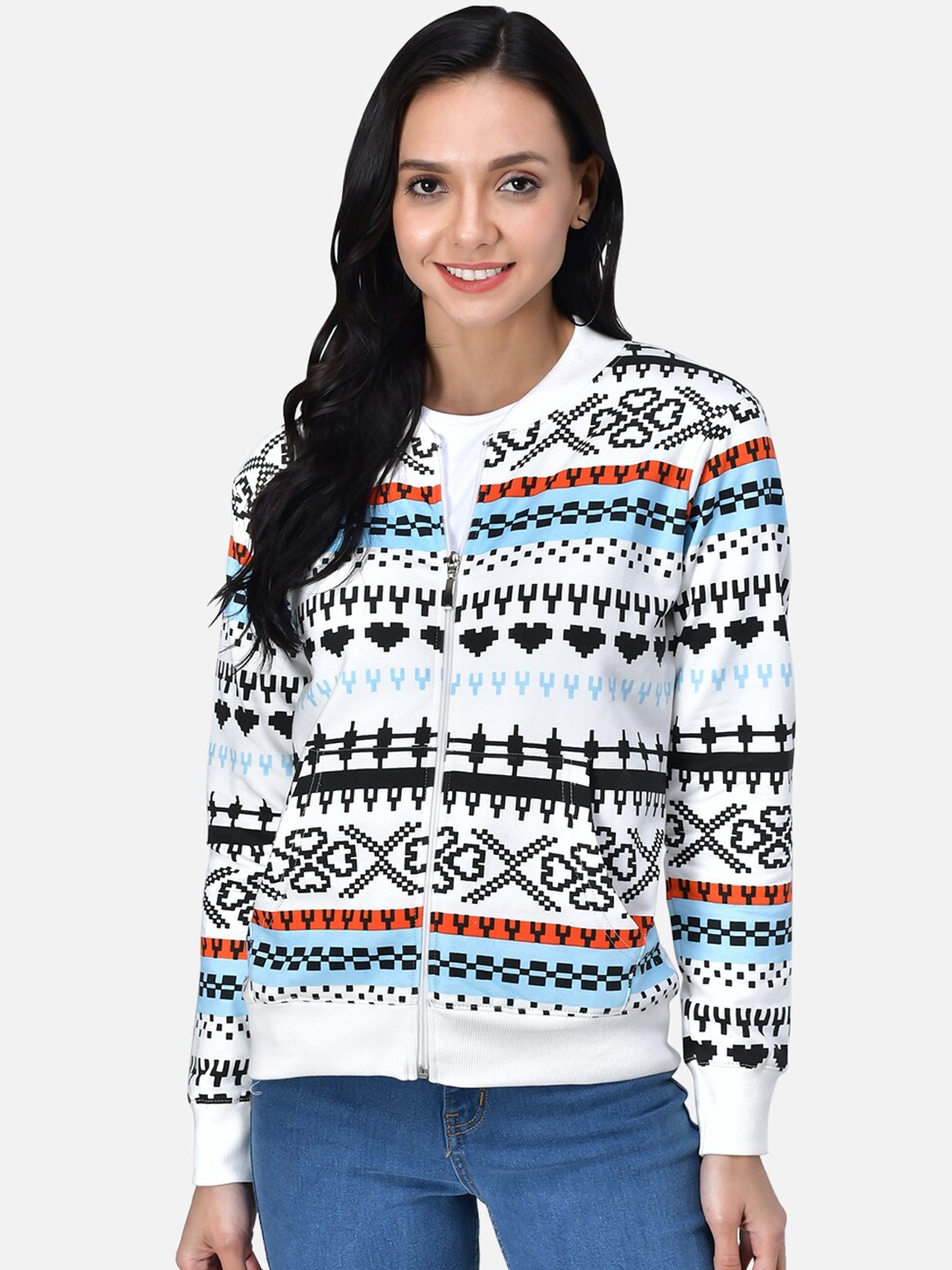 

The Dry State Women Off-White Printed Open Front Jacket